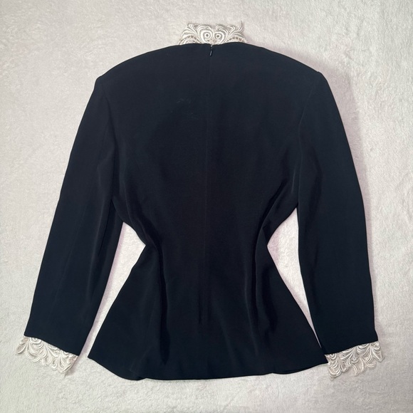 Vintage 80s 90s Black Blazer Jacket and Skirt Suit Set with Lace Details, Office - Picture 6 of 16